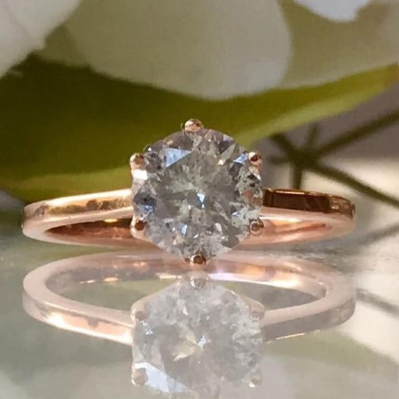 6 Prong Solitaire Salt & Pepper Diamond Engagement Ring