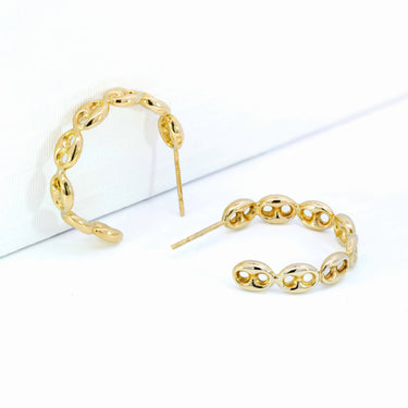 14K Yellow Puffed Anchor Hoop Earrings