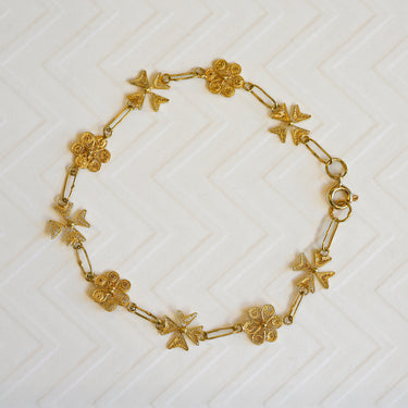 Maltese Cross and Flower Filigree bracelet, 8"