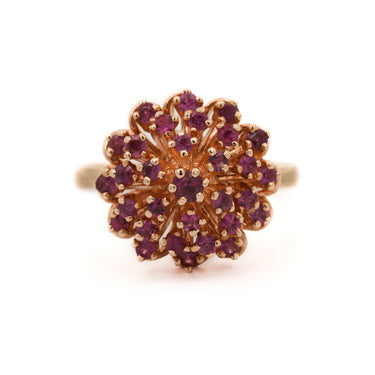 Vintage 14ky Gold - Ruby Cluster ring, 30x Natural Rubies
