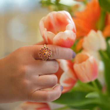 Vintage 14ky Gold - Ruby Cluster ring, 30x Natural Rubies