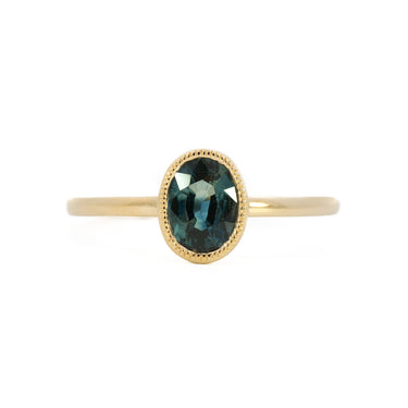 'Anne' Bezel Solitaire Ring w/Teal Sapphire