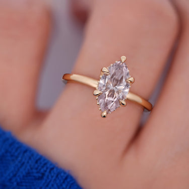 Champagne Marquise Solitaire w/ Hidden Halo