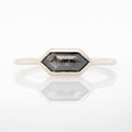 White Gold East-West Hexagonal Salt & Pepper Diamond Solitaire | Magpie Jewellery