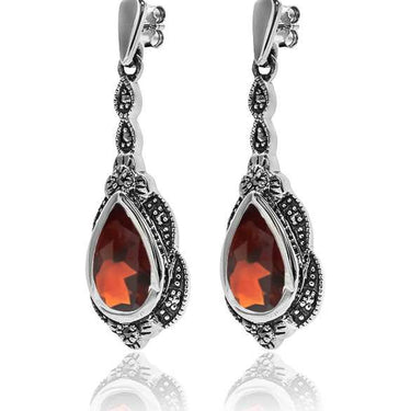 Gemstone Drop Marcasite Earrings