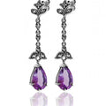 Sterling Silver Dangling Gemstone Earrings with Prong Set Marcasite stones.