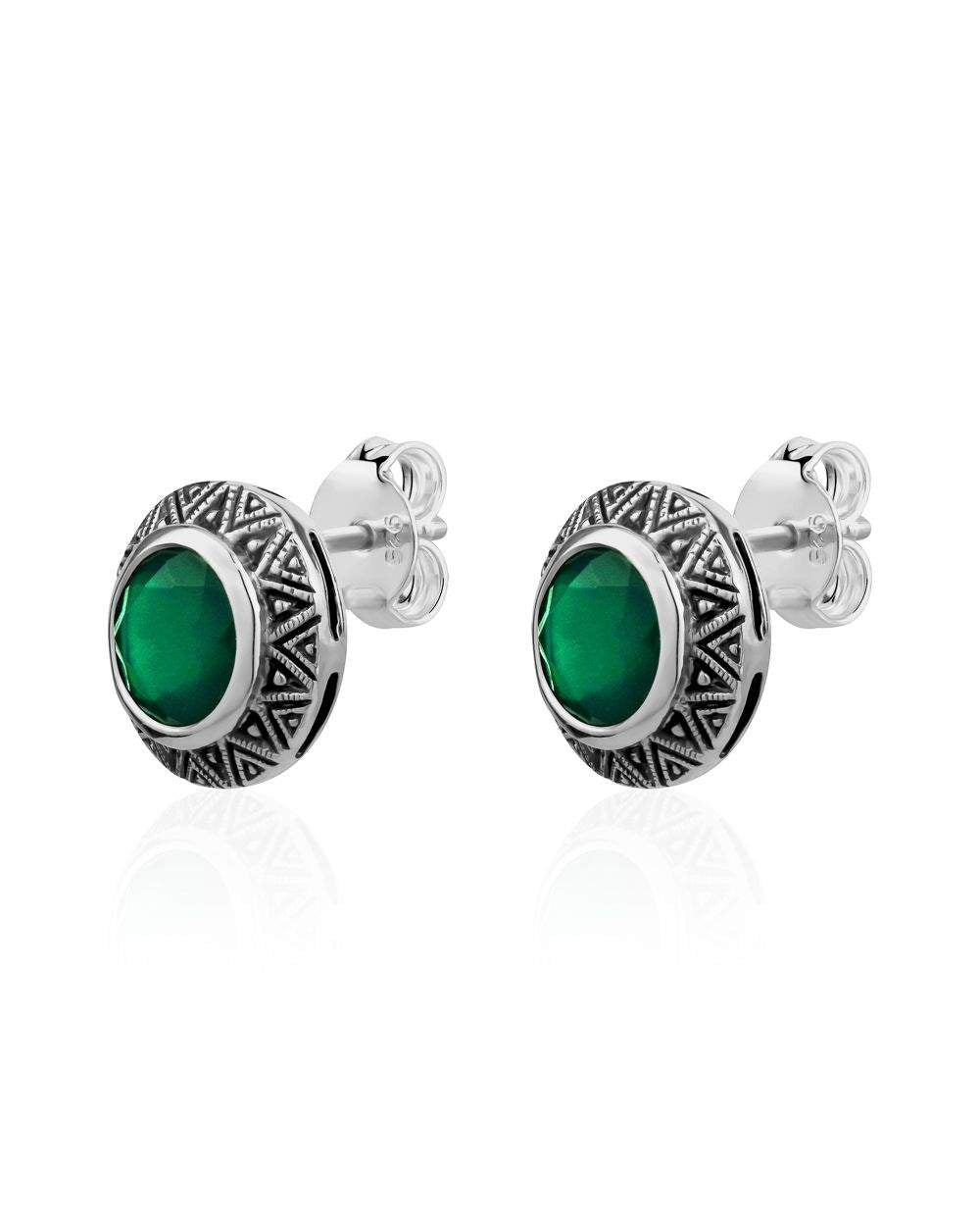 Oxidized silver studs with faceted green onyx.