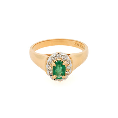 Magpie Vintage- 14ky Emerald Ring w/ Diamond Halo