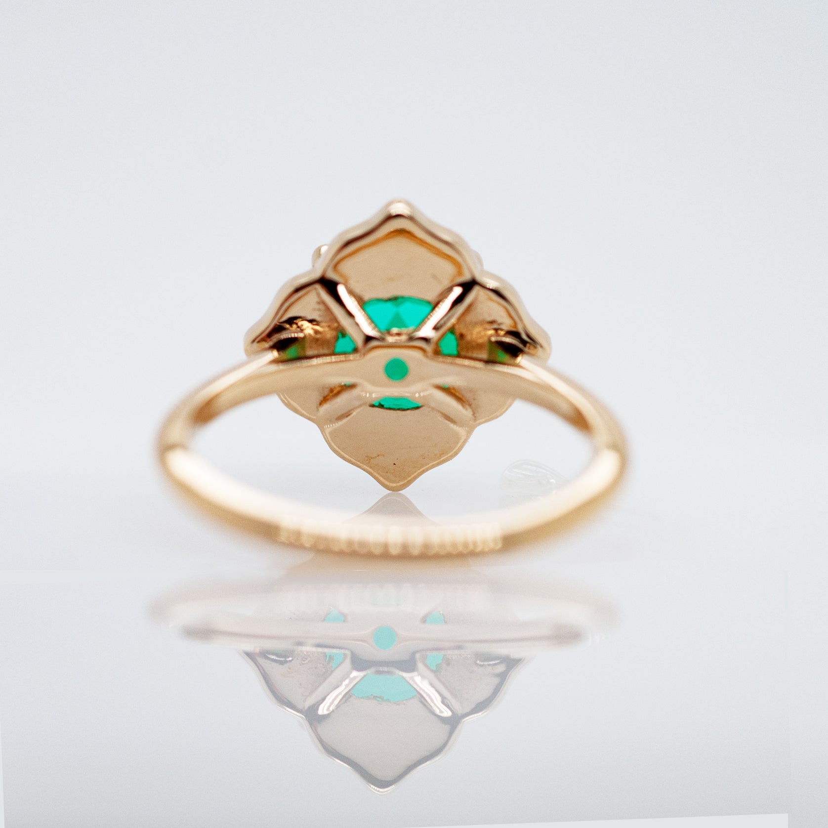 The Maeve Ring featuring 2.15ct Lab Grown Cushion Cut Emerald