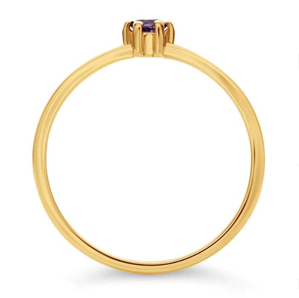 14KY Gold 3mm Round Amethyst Ring