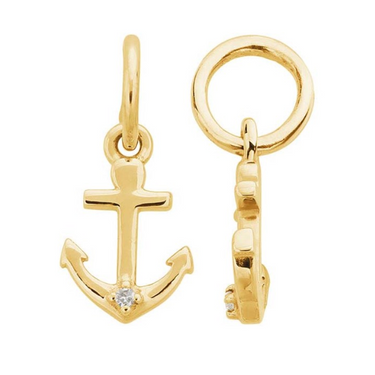 14K Yellow Gold Diamond-Set Anchor Charm