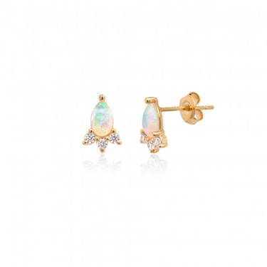 10ky Gold Opal and Diamond Stud Earrings