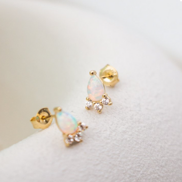 10ky Gold Opal and Diamond Stud Earrings