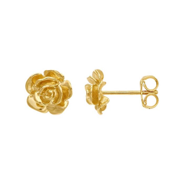 14K Yellow Gold, Blooming Rose Stud Earrings