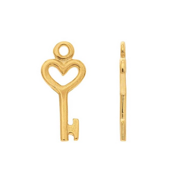 14K Yellow Gold Heart Key Charm