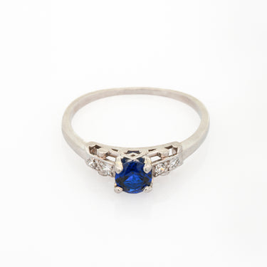 Magpie Vintage- Platinum Birks Design featuring 0.40ct Synthetic Sapphire & Antique Diamonds