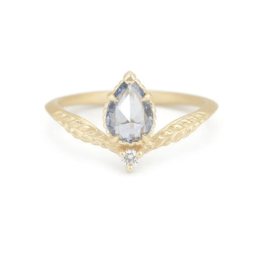 Evergreen Tulip Ring w/ 0.68ct Rose Cut Pear Blue Sapphire