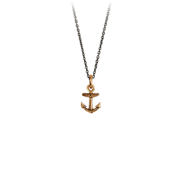 Bronze anchor charm on a extendable black sterling silver chain