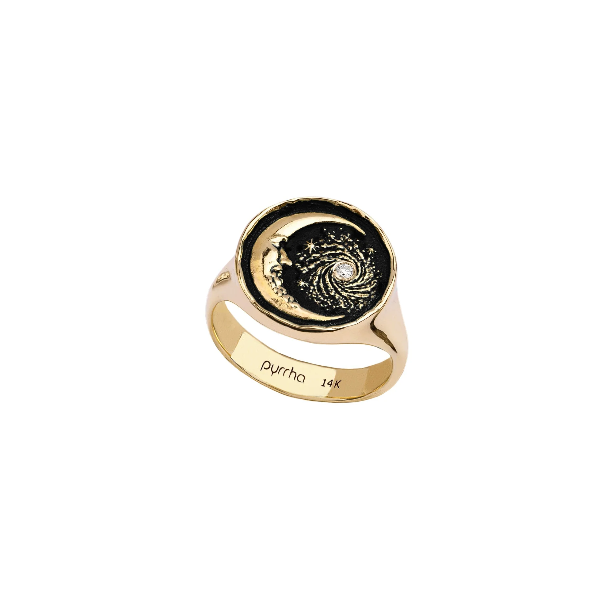 Trust The Universe 14K Gold Diamond Set Signet Ring | Magpie Jewellery