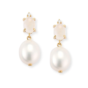 Oval Gem Diamond Pearl Earrings | Magpie Jewellery