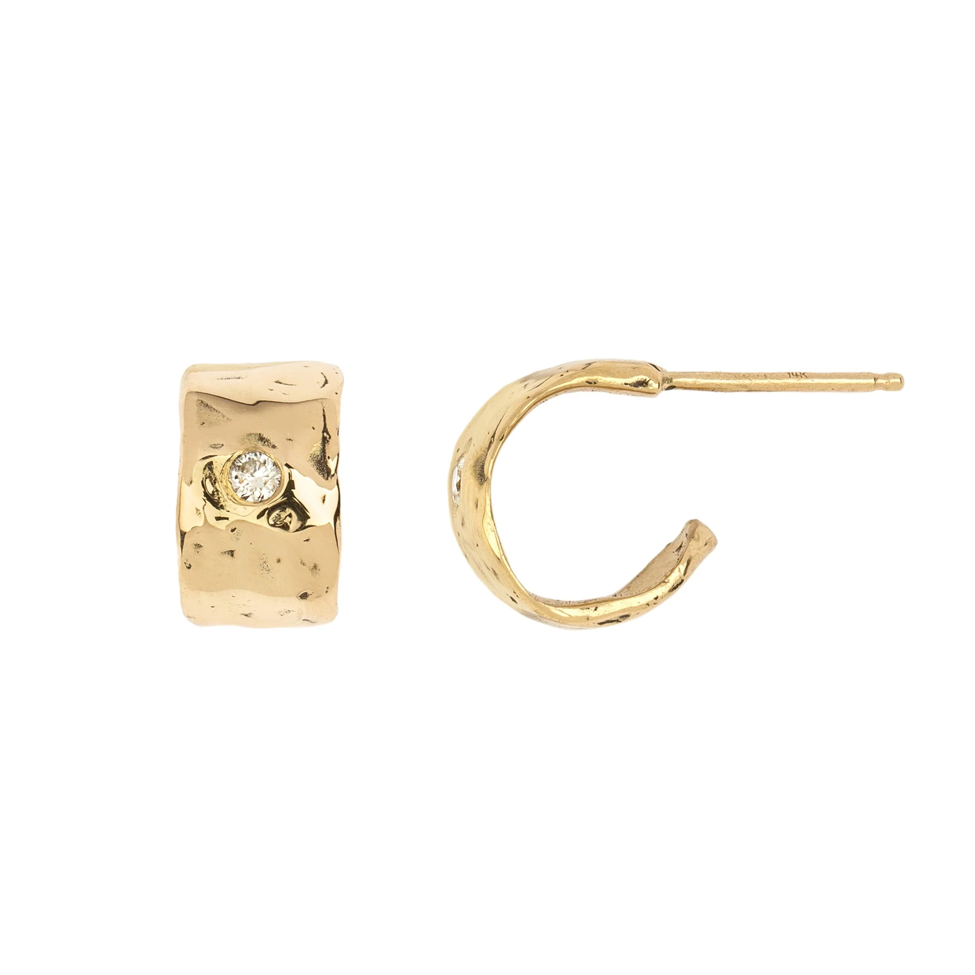 Solid Diamond Set 14K Gold Huggie Earring | Magpie Jewellery