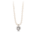 Small Puffed Heart Diamond Set Knotted Freshwater Pearl Necklace | Magpie Jewellery