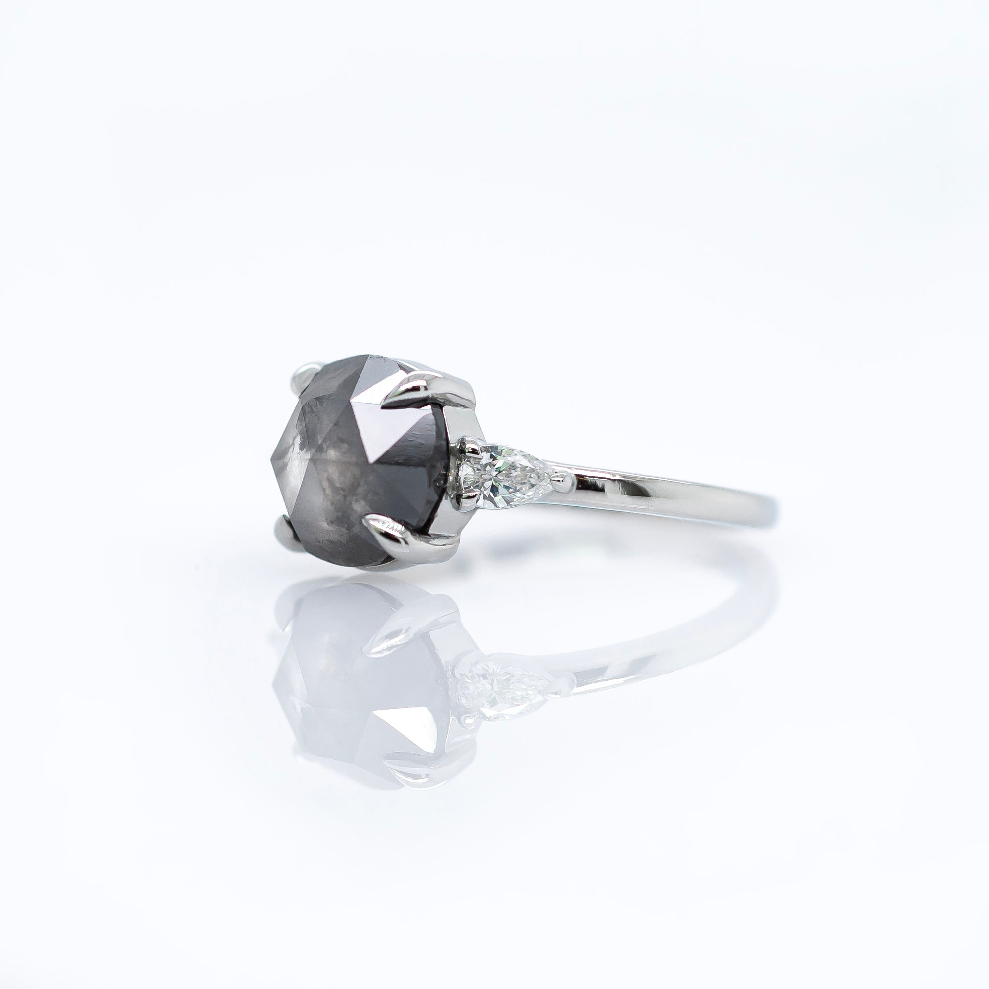 2.22ct Rose Cut Salt &amp; Pepper Diamond Engagement Ring