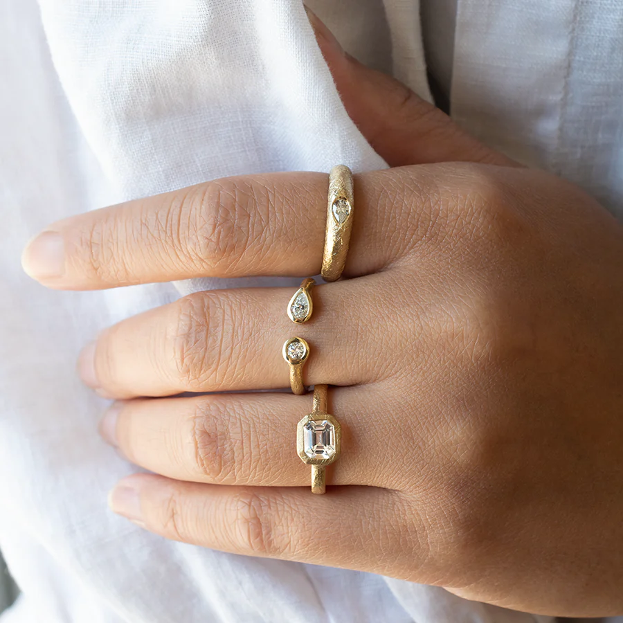 'Boulder' Emerald Cut White Topaz Ring | Magpie Jewellery