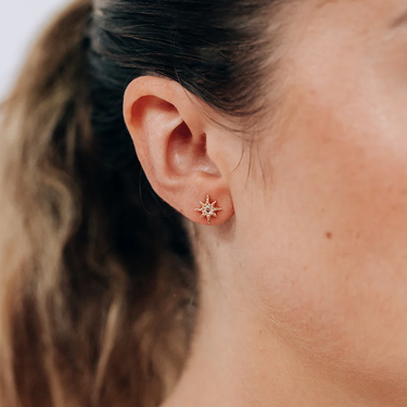 Micro Aztec Starburst Studs - Clear Topaz & Gold | Magpie Jewellery