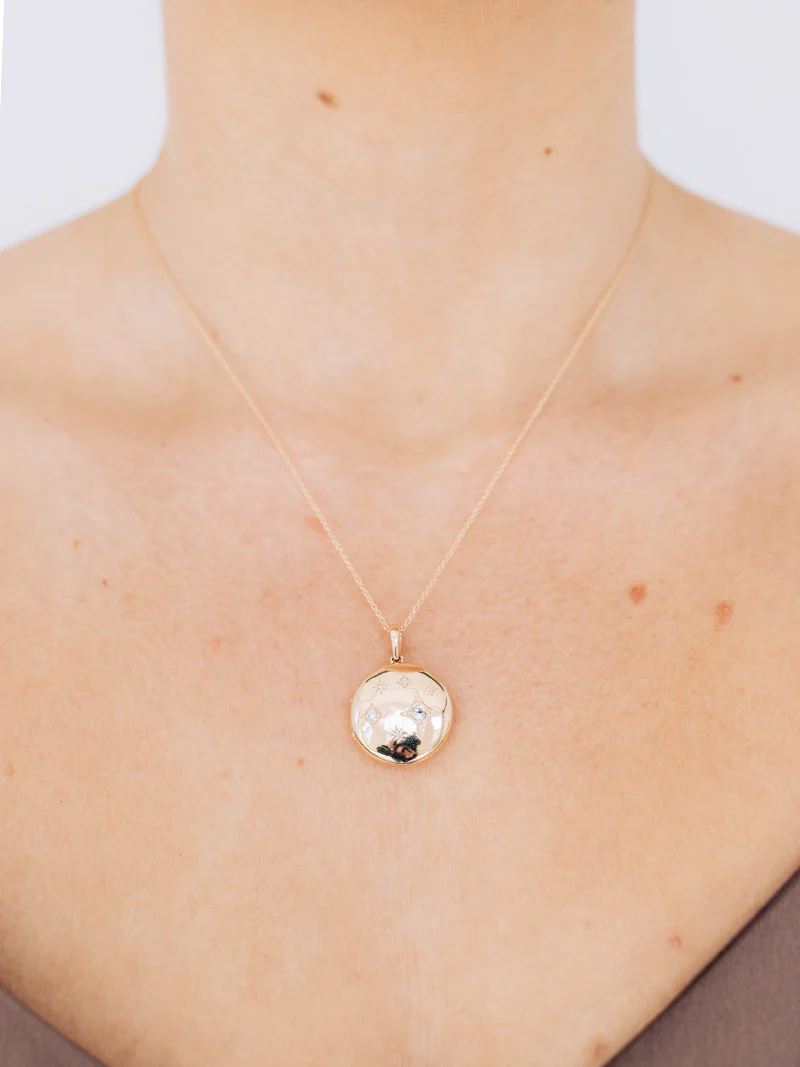 Gothic Diamond Locket Necklace - Gold, White Topaz &amp; Diamond | Magpie Jewellery