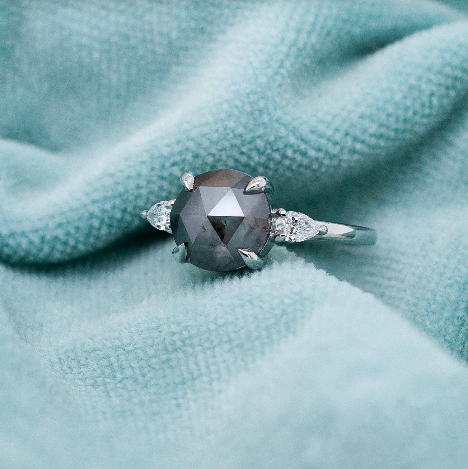 2.22ct Rose Cut Salt &amp; Pepper Diamond Engagement Ring