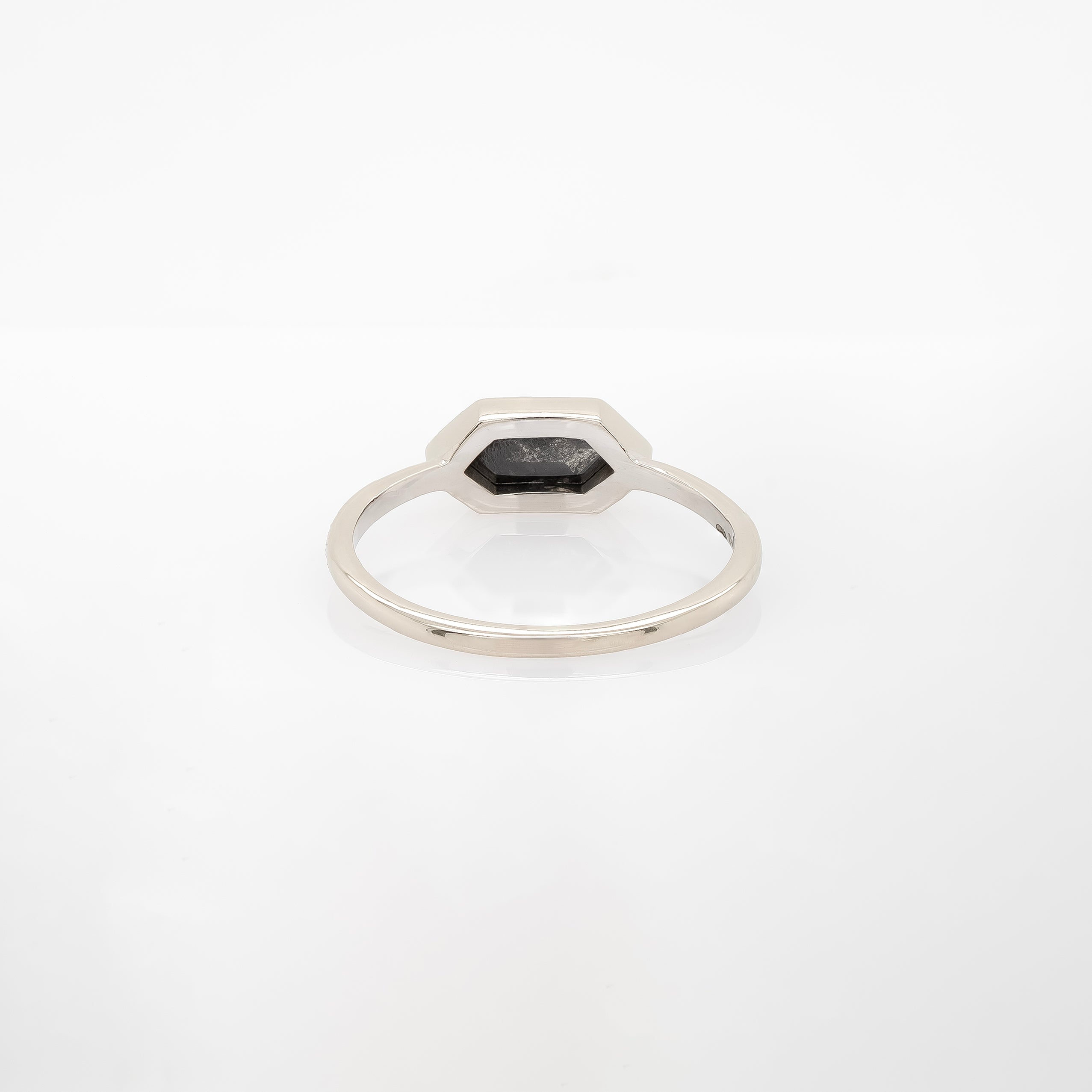 White Gold East-West Hexagonal Salt & Pepper Diamond Solitaire | Magpie Jewellery