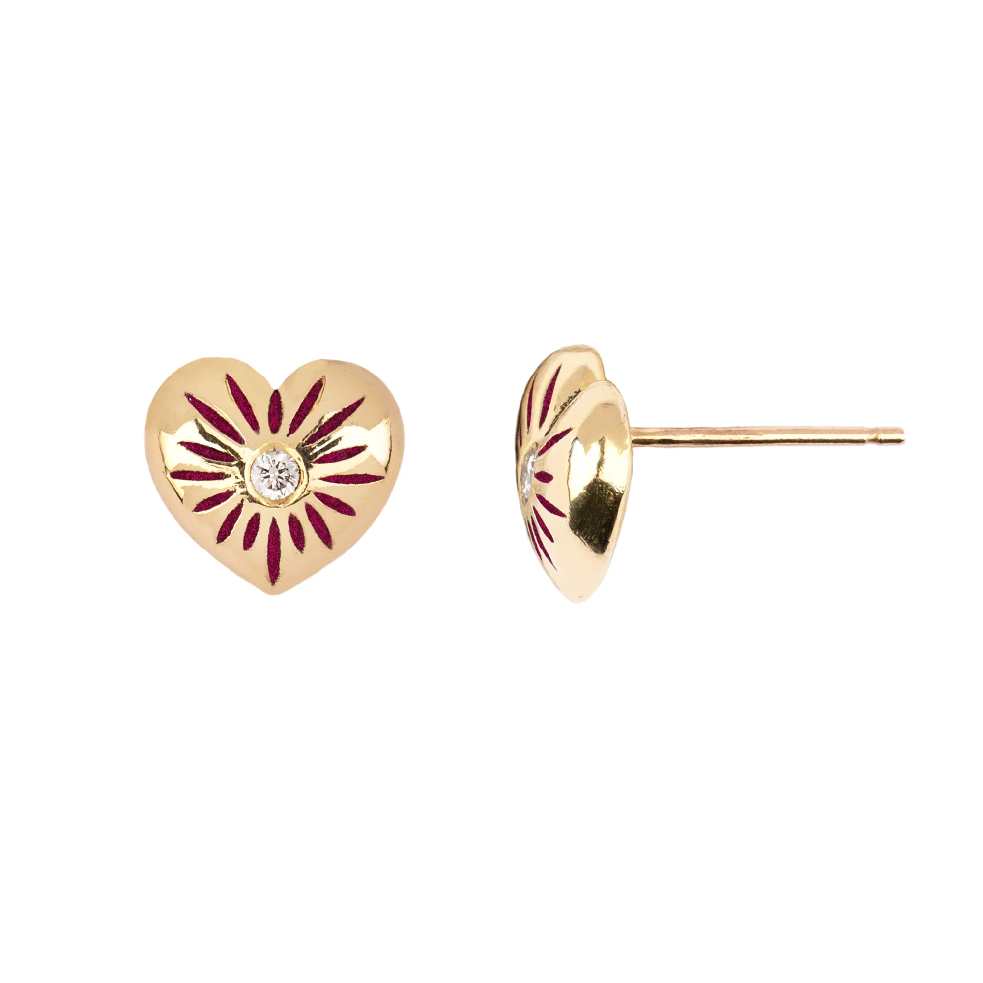 Small 14K Gold Puffed Heart Diamond Set Stud - True Colors | Magpie Jewellery