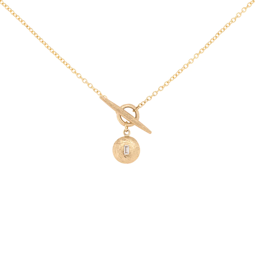 Tiny 'Boulder' Baguette Disc Toggle Necklace | Magpie Jewellery