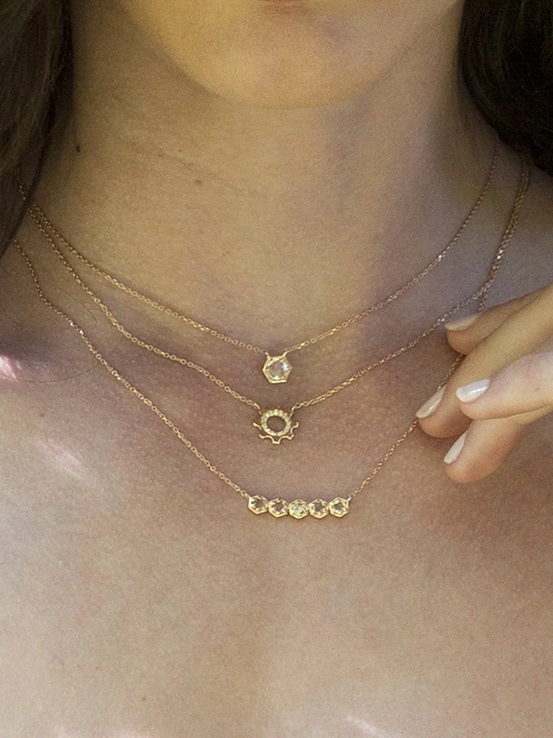 Bolt Mini Bar Necklace - Gold &amp; White Topaz | Magpie Jewellery