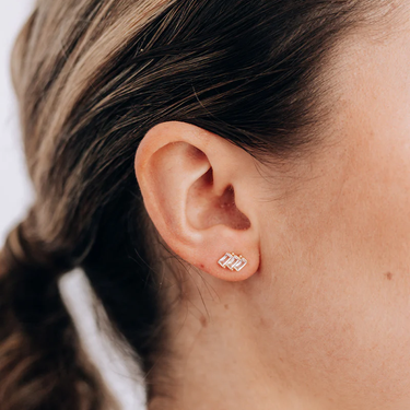 Clear Topaz Triple Carré Studs | Magpie Jewellery