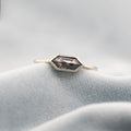 White Gold East-West Hexagonal Salt & Pepper Diamond Solitaire | Magpie Jewellery