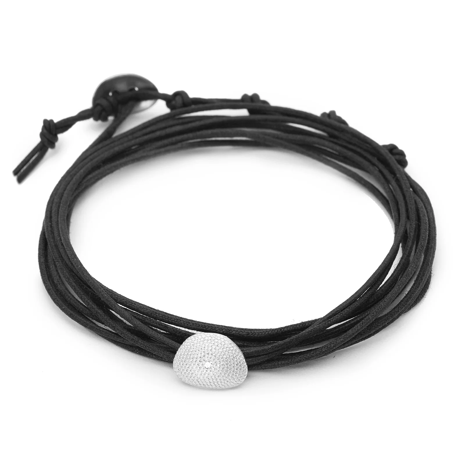 Black Linen Cord Single Petal Diamond Bracelet | Magpie Jewellery