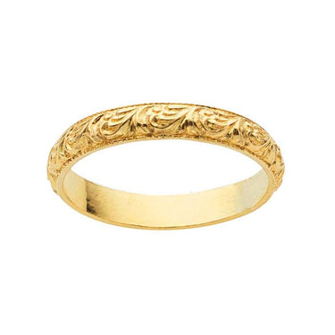 Gold-Filled Textured Scrollwork Pattern Ring