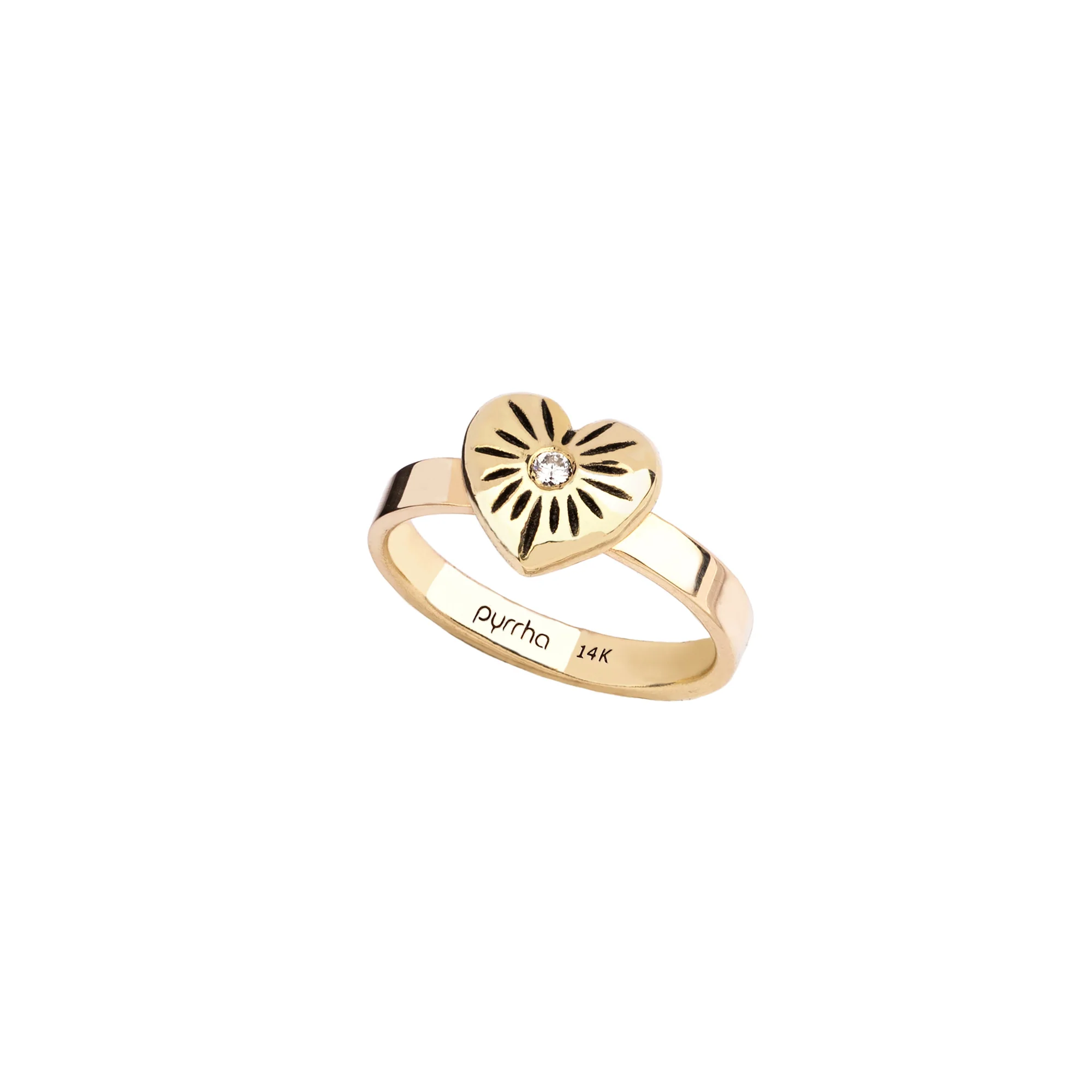 Small 14K Gold Puffed Heart Diamond Set Talisman Ring | Magpie Jewellery