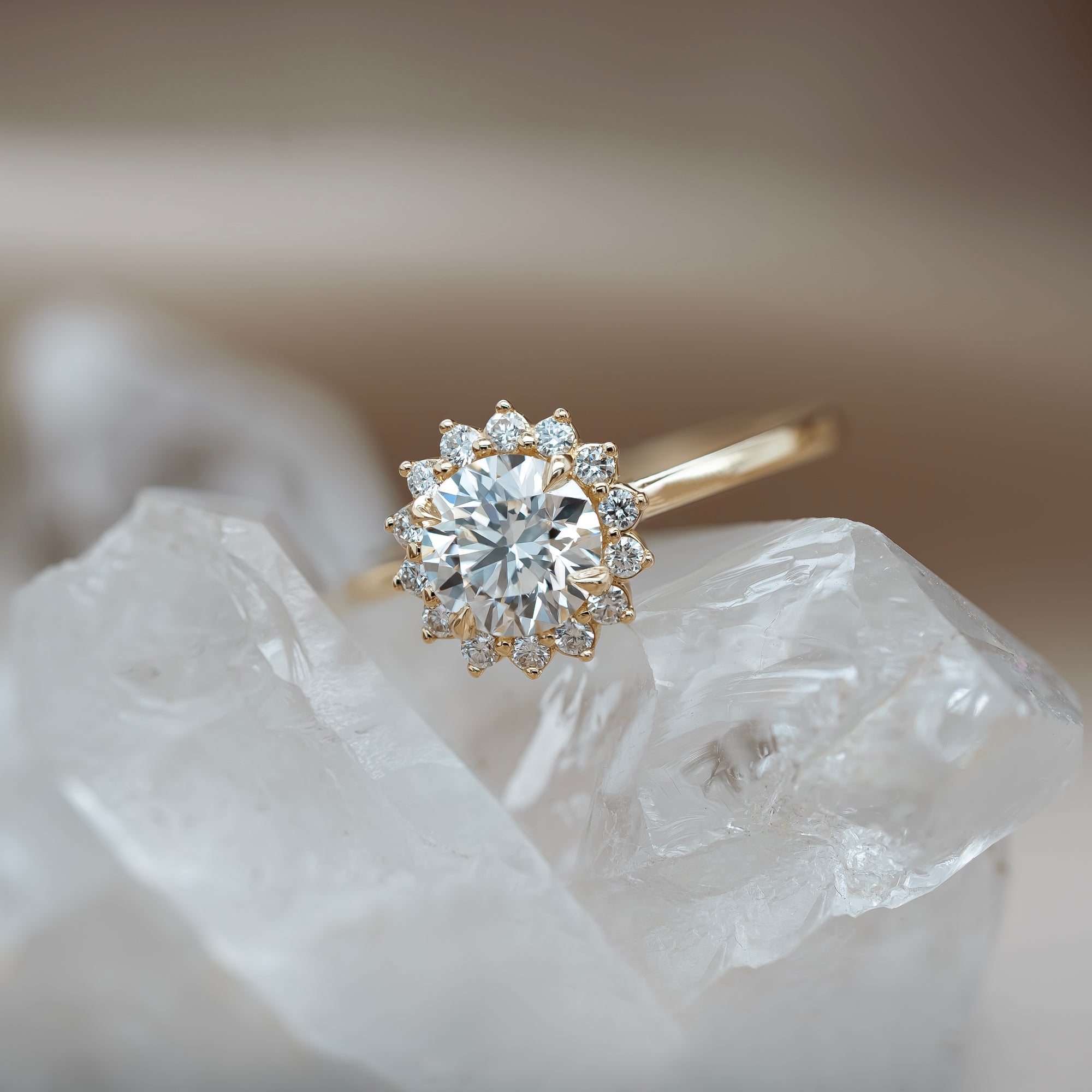 'Sunny' Diamond Halo Ring | Magpie Jewellery