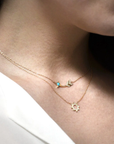 Arrow Bar Necklace - Gold, Turquoise & White Sapphire