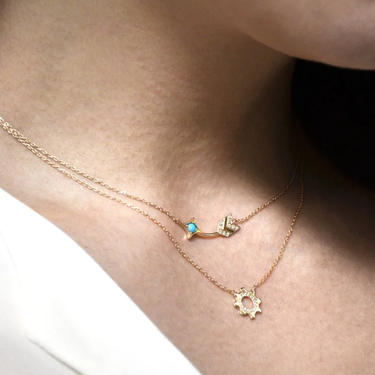 Arrow Bar Necklace - Gold, Turquoise & White Sapphire - Magpie Jewellery