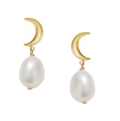 Crescent Moon Oval Pearl Earrings