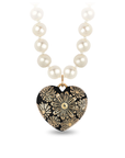 Daisy 14K Gold Large Puffed Heart Talisman On Knotted Freshwater Pearl Necklace | Magpie Jewelery
