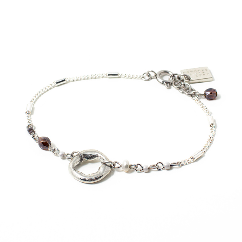 Pewter Bracelet with White and red Stones Studded Throughout