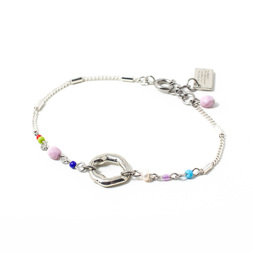 Pewter Bracelet with  Multi Coloured Stones Studded Towards the front