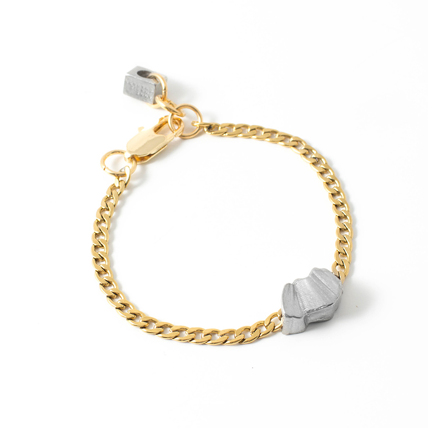 Gold Plated Brass Bracelet with a Pewter Stone