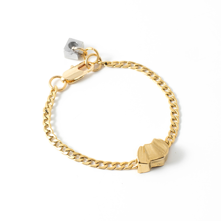 Gold Plated Brass Bracelet with Shiny Gold Stone