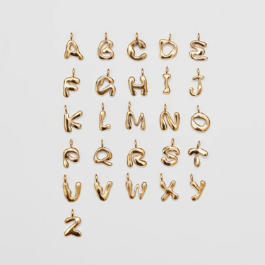 Array of 14k Gold Plated Brass alphabet Charms, with all letters from A-Z